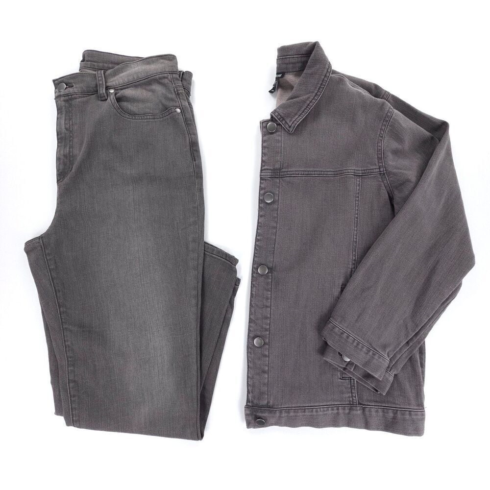 EILEEN FISHER Tonal Denim on Denim Shirt Jacket and Jeans Matching Set Minimal